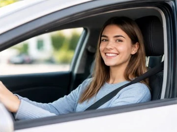 Jeune conductrice au volant de sa voiture